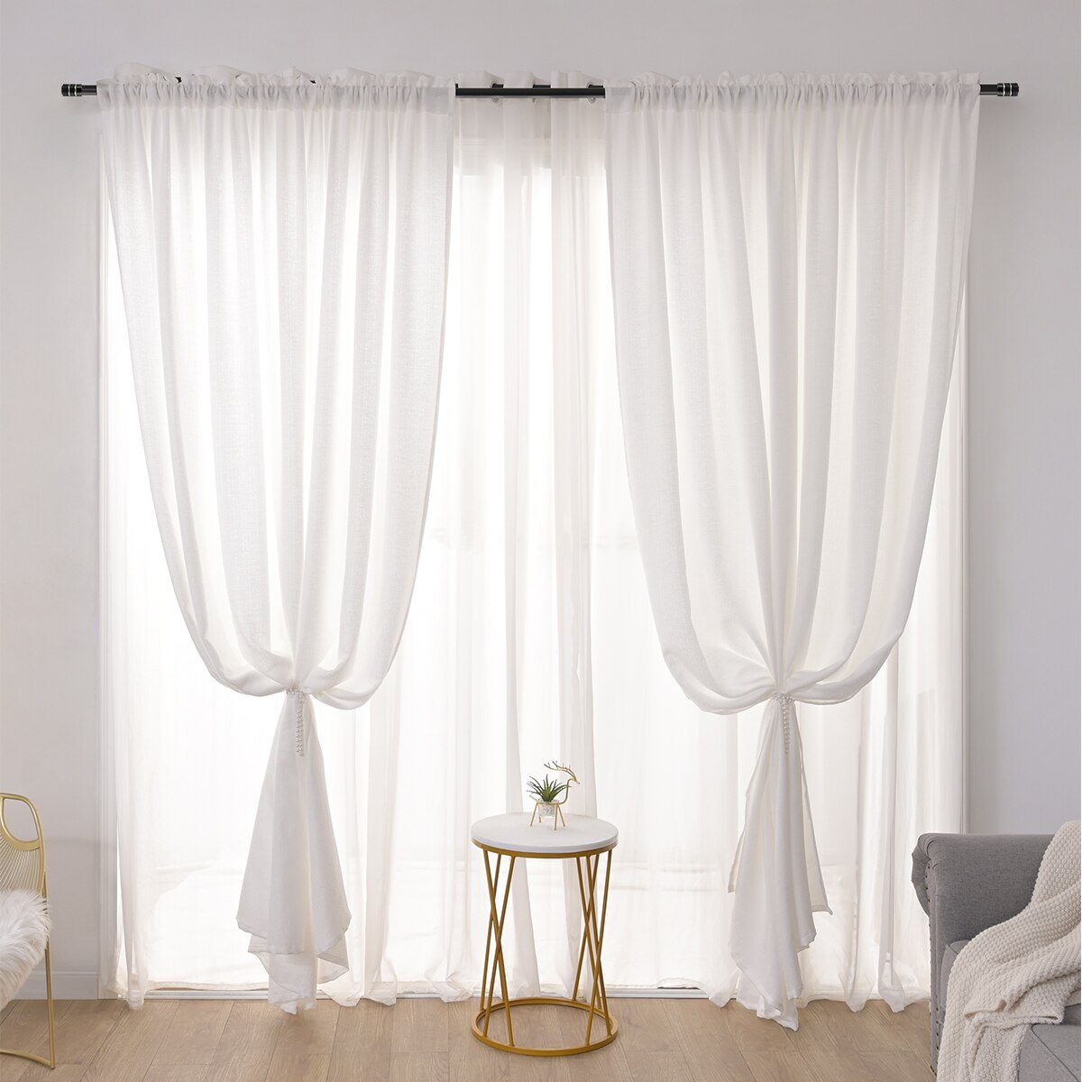 White Semi Sheer Curtains For Living Room Rod Pocket Window Drapes Bedroom Privacy Window Screening Tulle Curtains Decoration