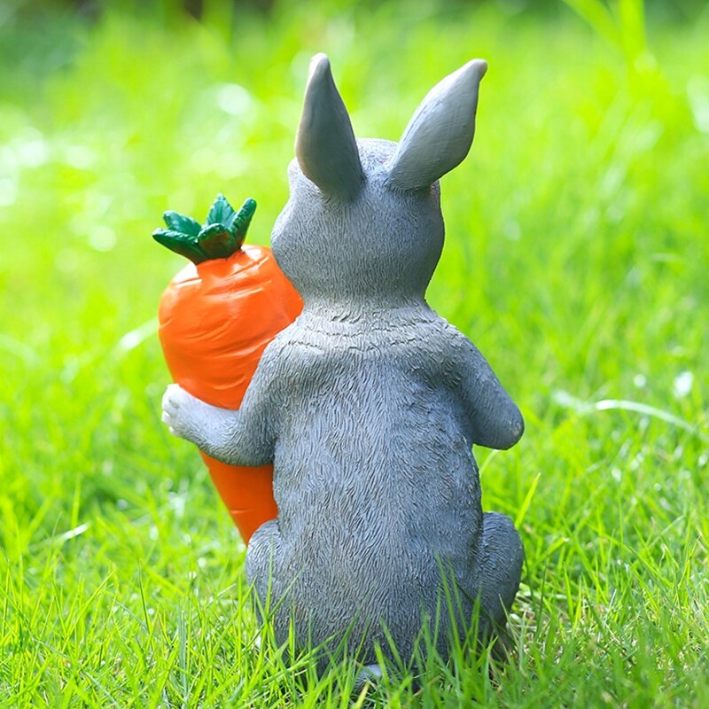 Polyresin Bunny with Carrot Decorations Spring Easter Decor Garden Statue Figurines Tabletopper Accessories 101A