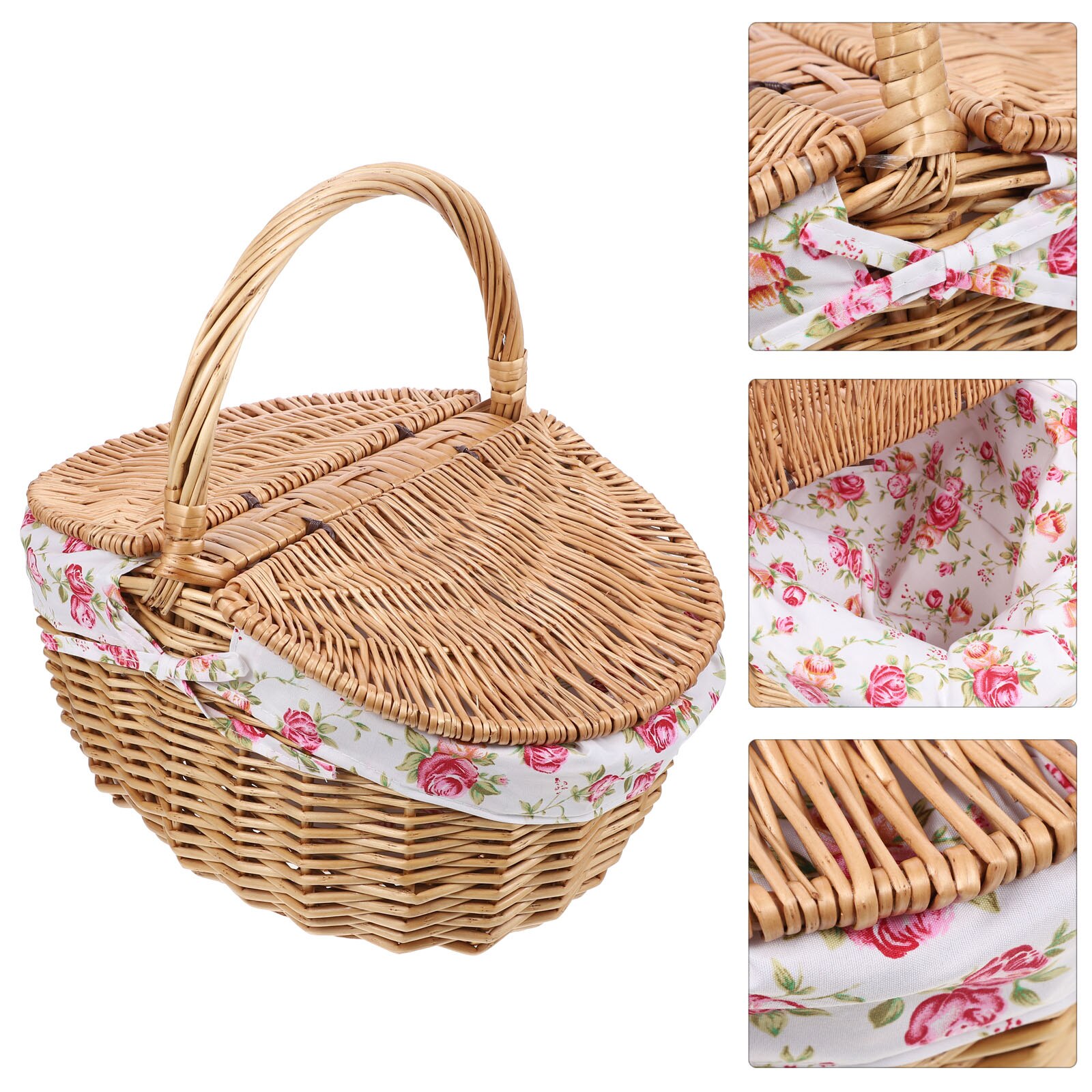 Handheld Basket Picnic Basket Wicker Basket Storage Basket with Double Lids