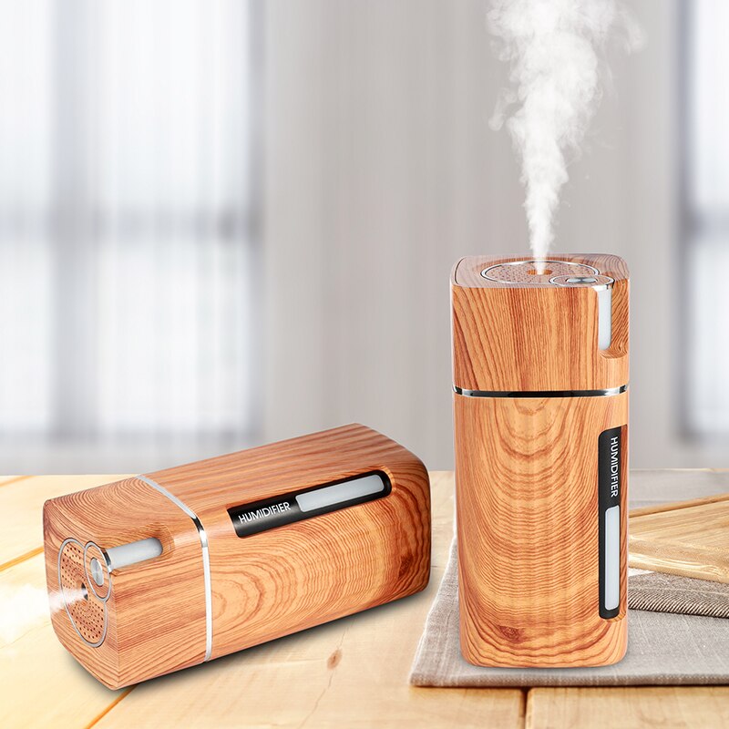 Electric Humidifier Aroma Oil Diffuser Essential Ultrasonic Wood Grain Air Humidifier USB Mini Mist Maker LED Light