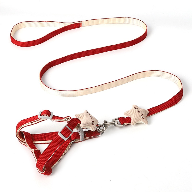 Set van 1.2m hondenriemen en harnas, schattig zacht en verstelbaar puppyharnas voor kleine dames, teddybeer, hondenharnas voor vrouwen