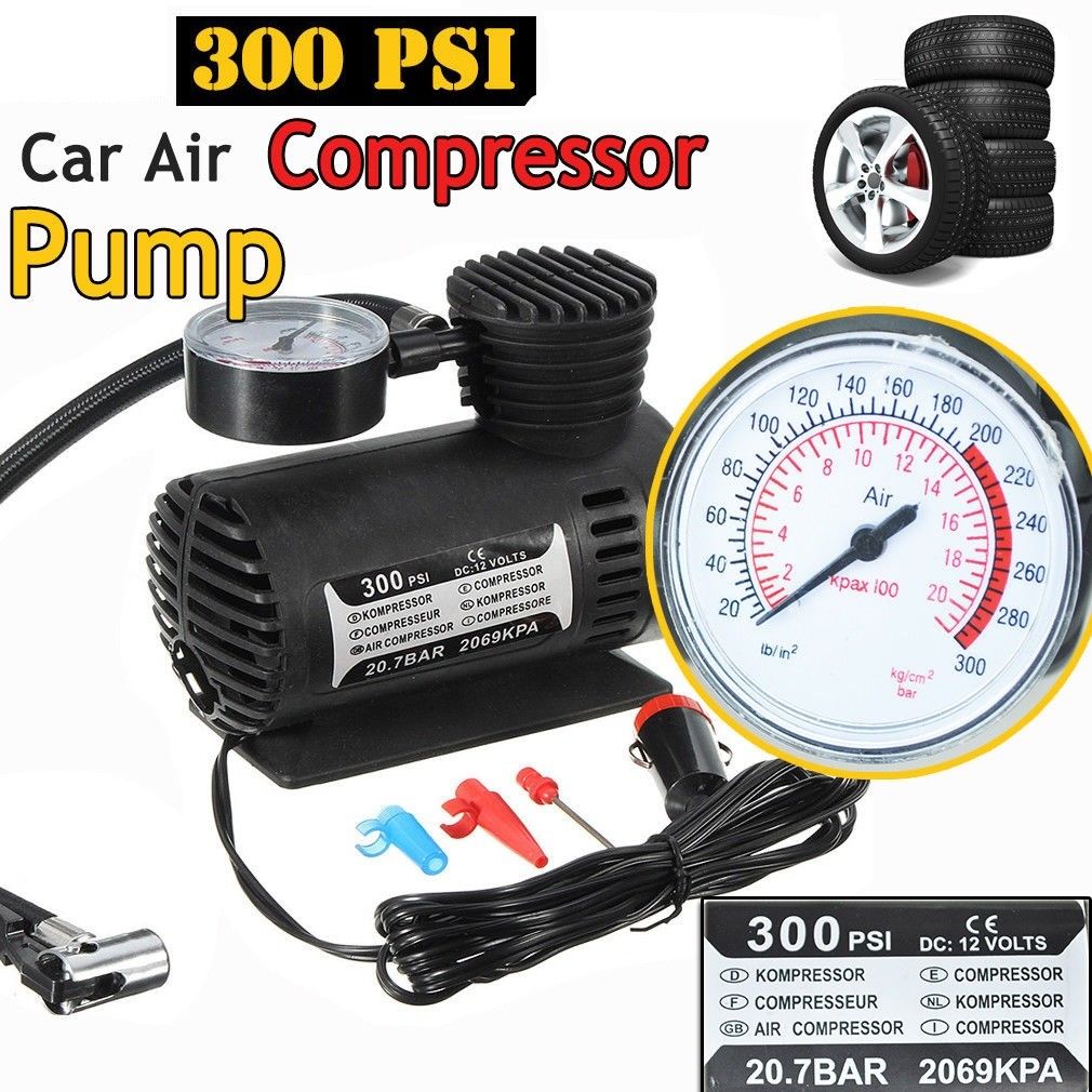 Dc 12v 300 psi bildekk inflator automatisk luftkompressor dekkpumpe med trykkmåler til bilsykkel ball gummijolle