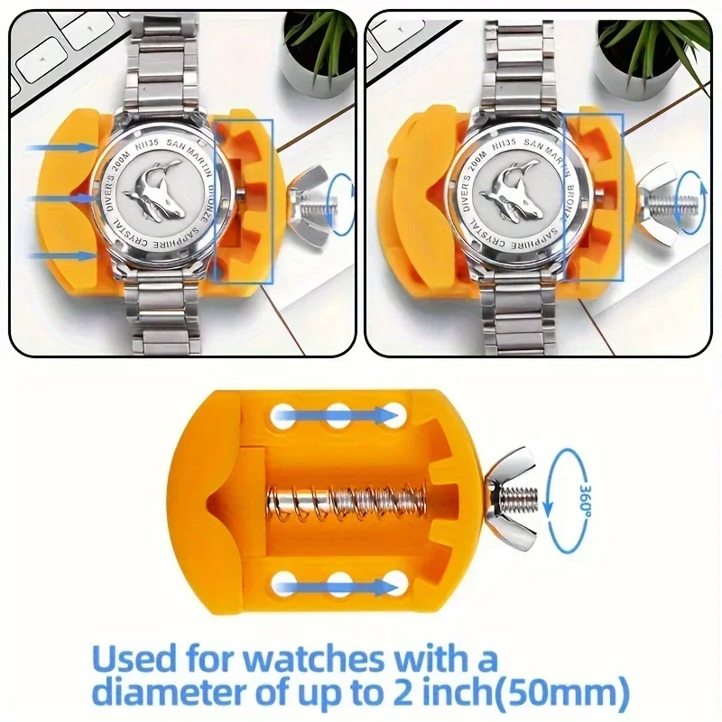 Ensemble d'outils de réparation 3 en 1, outils de démontage du dos de la montre, ouvre-boîtier arrière réglable, ouvre-boîtier de montre, support de réparation