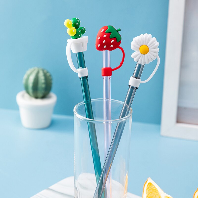 Bouchon de paille en Silicone, capuchon anti-poussière, tasse à boire réutilisable, accessoires de paille en verre, bouchon de dessin animé, couvercle de tête d'aspiration, mignon universel