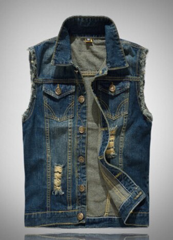 Dünne Weste Männer Denim Patchwork Loch Gewaschen Ärmel Cowboy Distressed Vintage Männlichen Mäntel Retro Große Größe Casual: 6XL