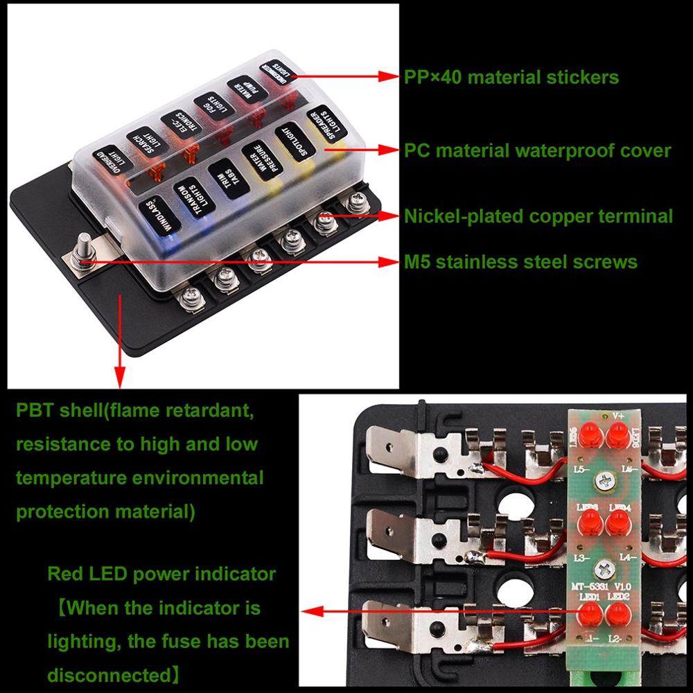 Zekeringkast Met Led Indicator Schroef Terminal Blok Gewijzigd Zekeringkast Houder Verzekering Insert 12 Road Camper Rv