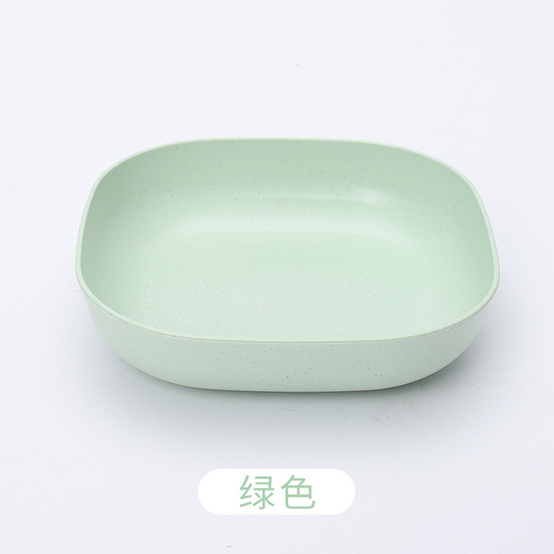 2PCS Wheat Straw Plate Nut Cake Fruit Snack Dessert Tray Storage Microwaveable Spit Bone Sauce Dish Round Kitchen Plastic Plates: Green 2PCS