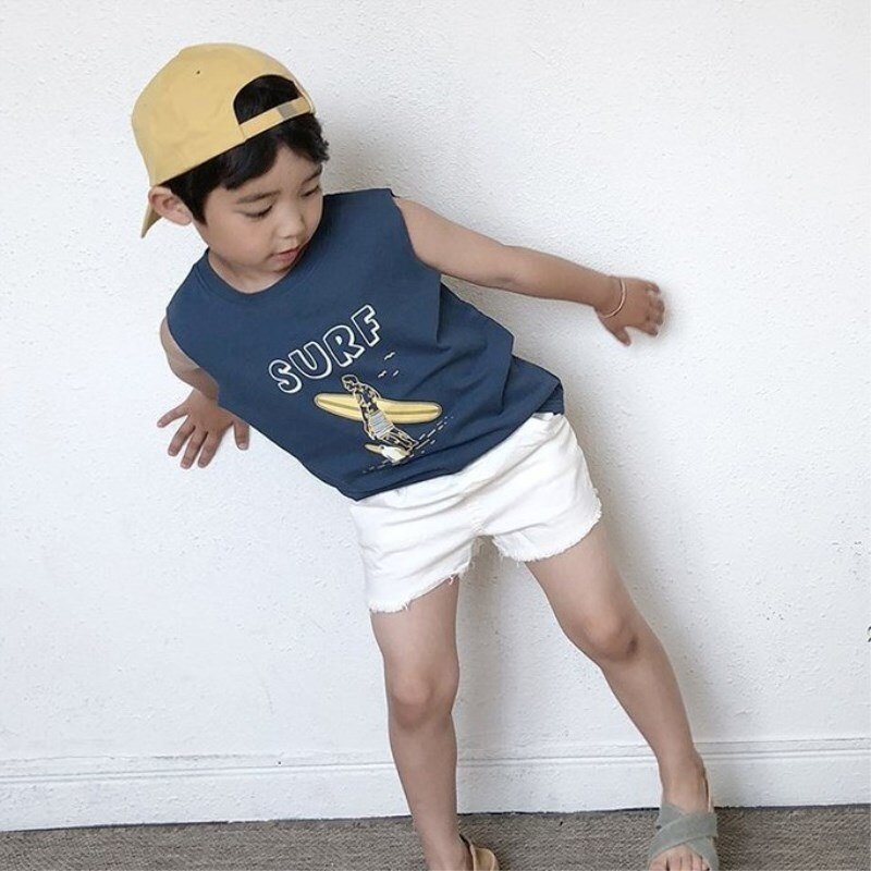 Baby Zomer Katoenen T-shirts Jongens Meisjes Mouwloos T-shirt Cartoon Gedrukt Surfen Vest Koreaanse Stijl Kinderen Kleding