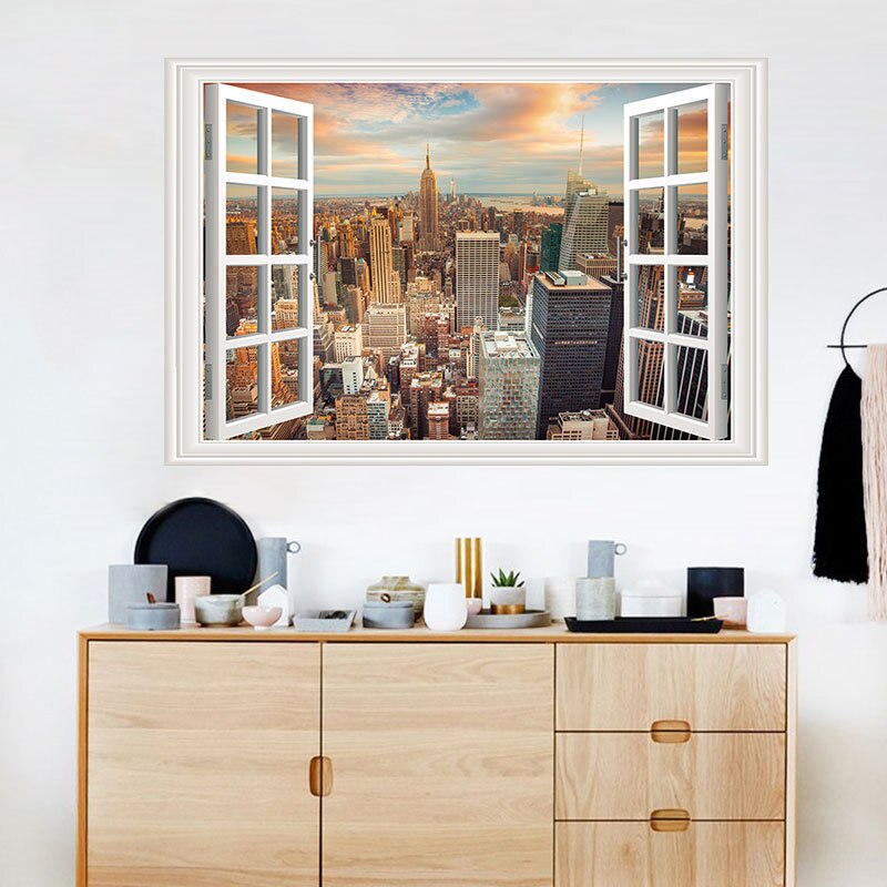 3D False Window Wall Sticker Building Living Room Bedroom Modern Home Decoration Wallpaper Adhesive Poster