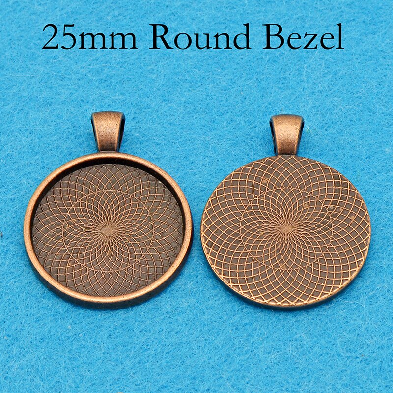 50 pcs - 25mm Round Pendant Tray, 25mm Cameo Setting, Round Pendant Bezel, 1 INch Pendant Blank Cabochon Setting: Antique Copper