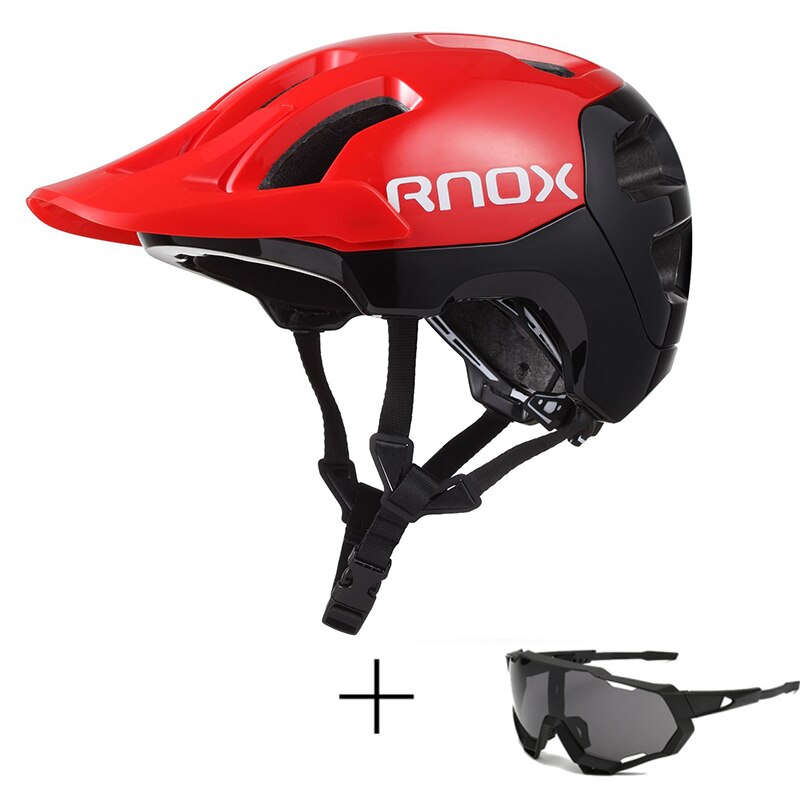 RNOX Bicycle Helmet Red Road Mountain Cycling Helmets band Sun Visor Men Women Lightweight Breathable In-mold Bicycle Safety Cap: B  black-red