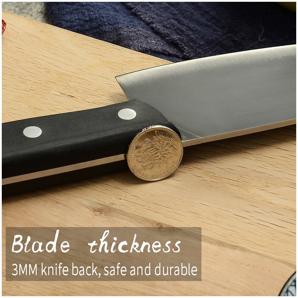 Multi-Function Chef's Knife Black Super Sharp Blade Knife Santoku Slicing Chef 3Cr13 Stainless Steel Knife with Wood Handle