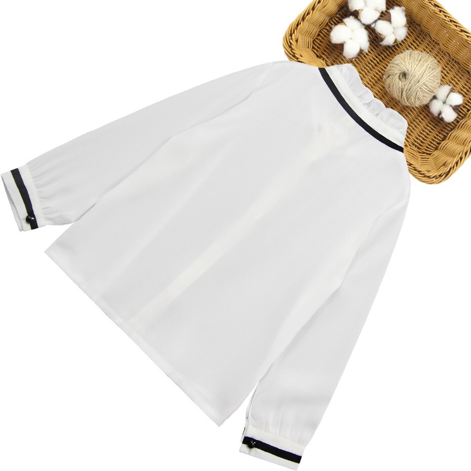 Chemisier blanc en Patchwork pour filles, chemise pour enfants, à volants, avec nœud, vêtements d'école pour filles 6 8 10 12 14