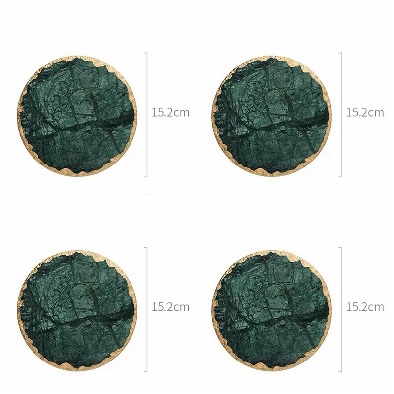 Luxe Antislip Emerald Real Marmer Coaster Mok Plaats Mat Groene Steen Met Gouden Inlay Hittebestendige Trivet Tafel decoratie