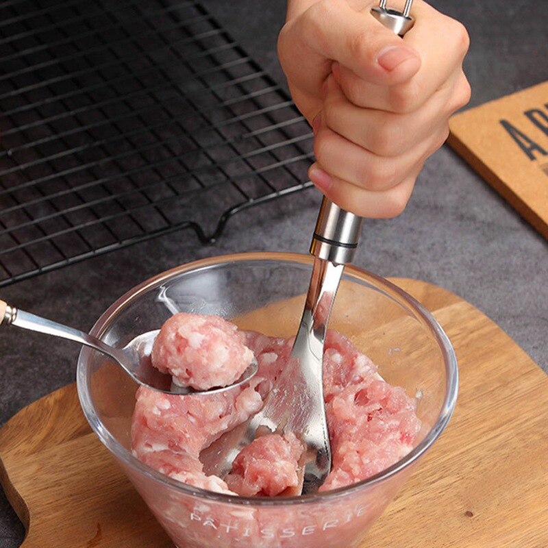Rostfritt stål non-stick köttbullar sked maker pressa kök verktyg boll form sked kök gadget kött verktyg