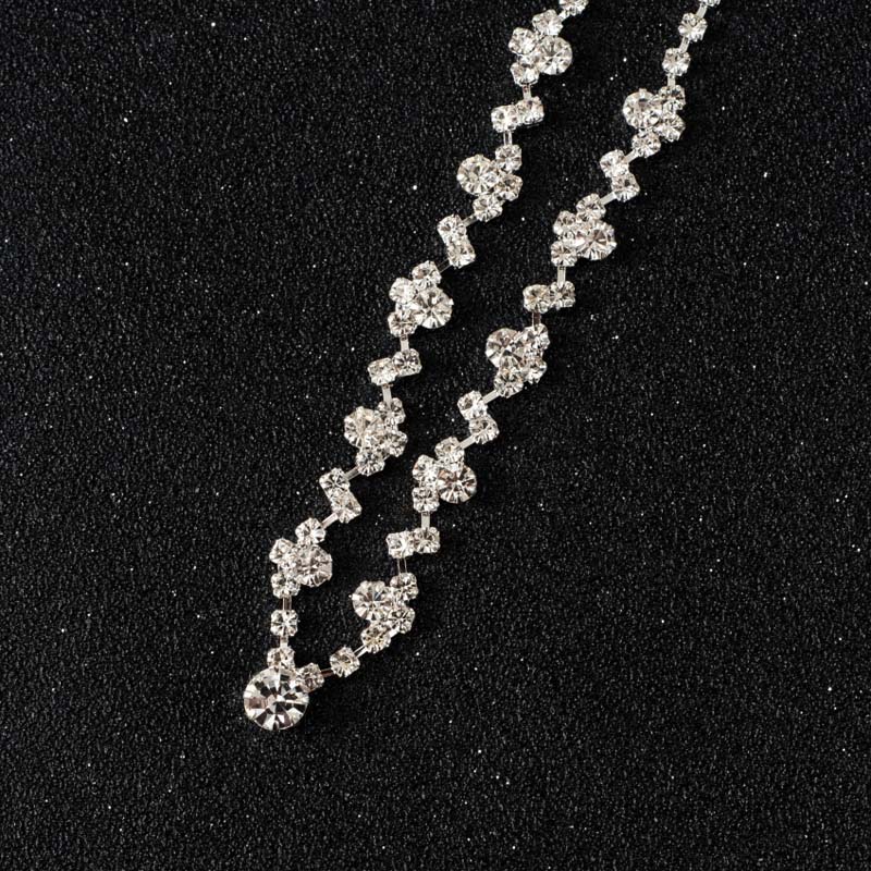 Mode Vrouwen Ketting Oorbellen Set Lichtmetalen Strass Bruiloft Bridal Lady Dangle Earring Kettingen Sieraden Accessoires