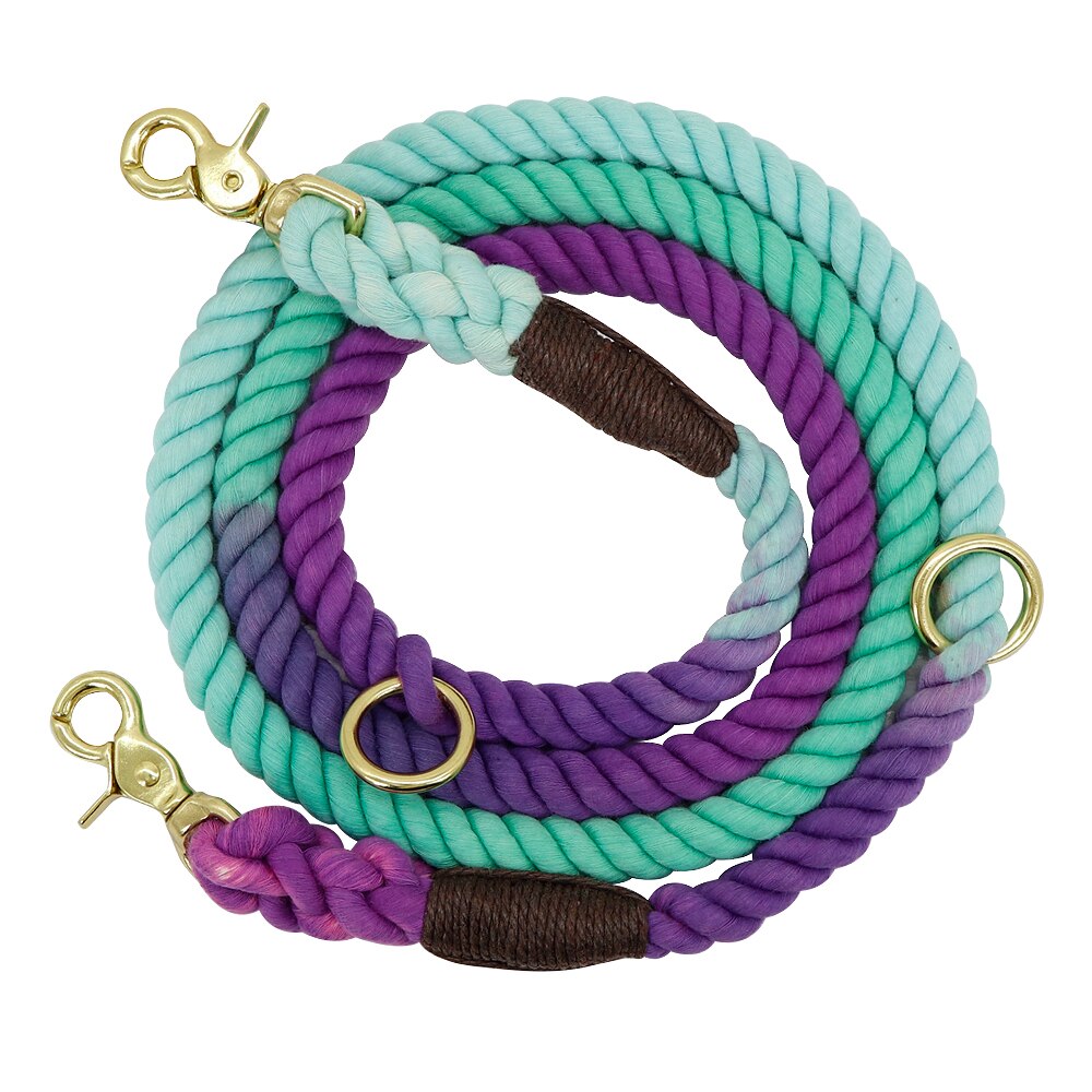 6ft Durable Nylon Dog Leash Round Cotton Dogs Lead Rope Outdoor Pet Walking Training Leads Ropes Leashes Belt: Purple and Green