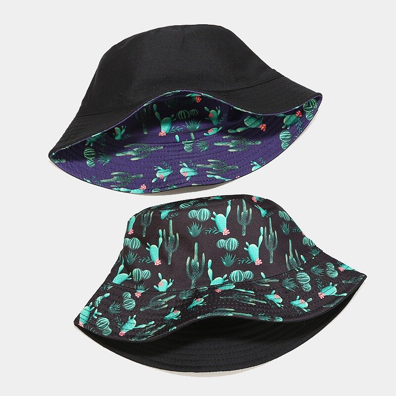 Cappello da pescatore estivo con stampa cactus cappello da donna in cotone moda spiaggia cappelli da suola reversibile uomo bob Chapeau Femme cappello Panama cappello da pescatore