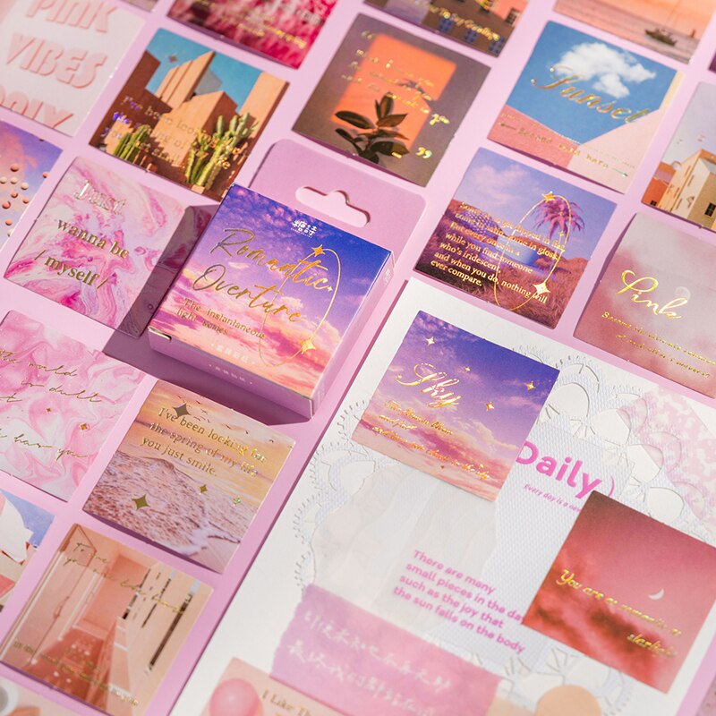 Pegatinas de paisaje romántico en caja, álbum de recortes, papelería creativa, Collage, diario de basura, pegatinas de decoración artística, 45 unids/lote