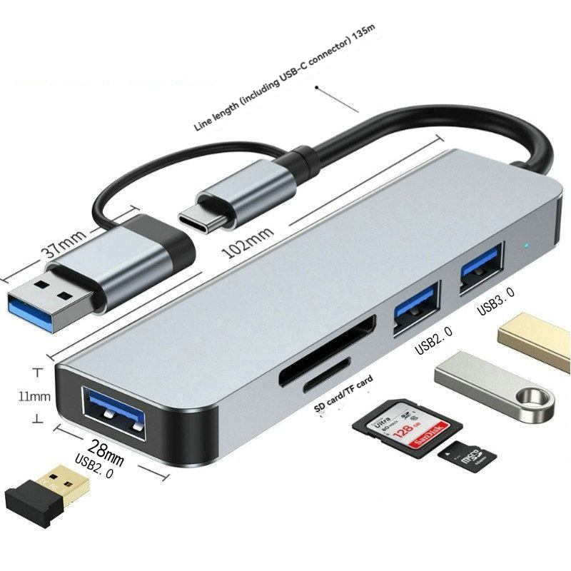 Hub USB-C 8 em 1 com adaptador de áudio, leitor de cartão Micro SD, conversor de disco para laptop, tablet e celular.: Azul