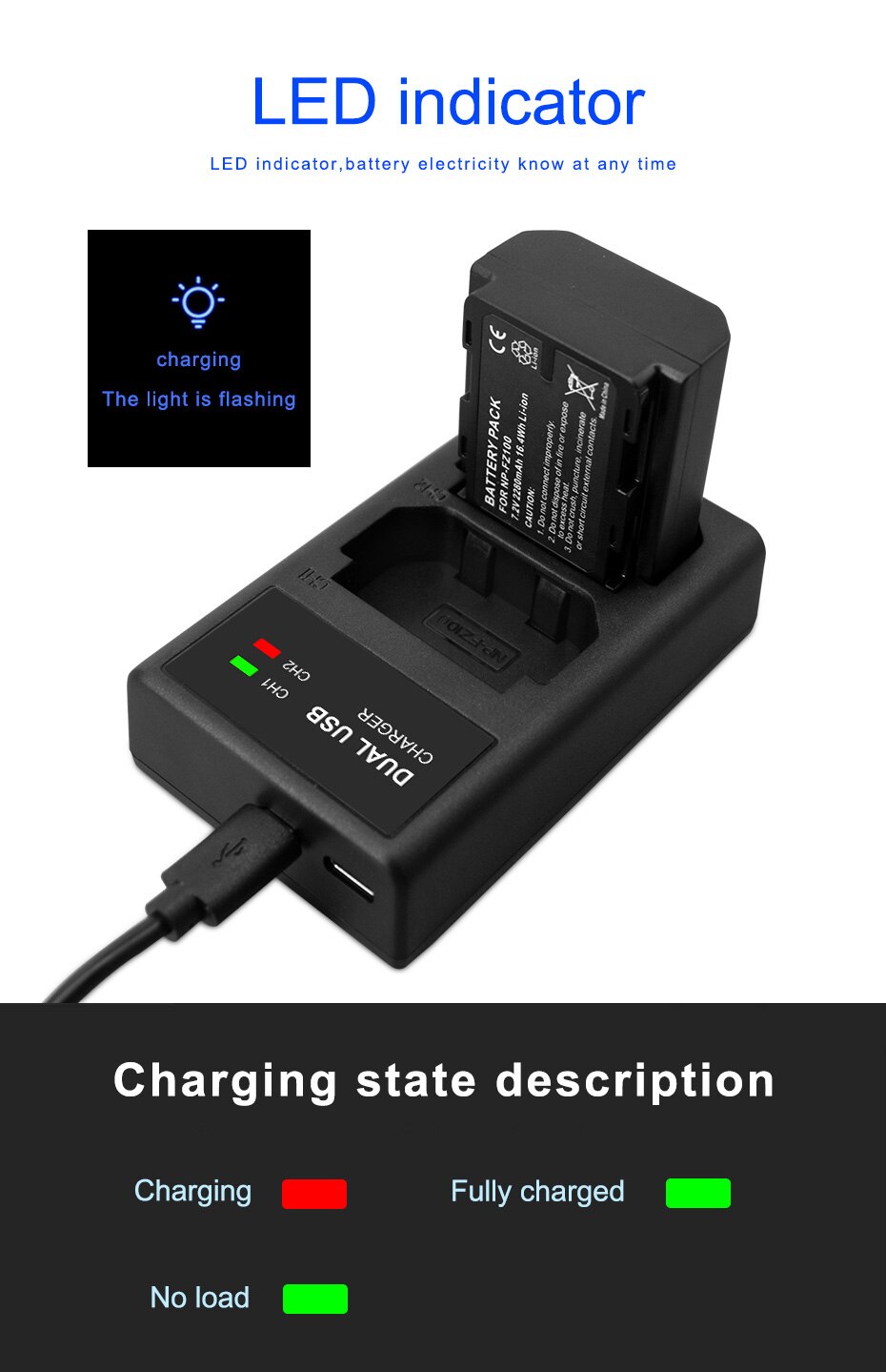 Voor Sony Batterij 7.2V 2280Mah NPFZ100 Np FZ100 Batterij + Lcd Dual Usb Oplader Voor NP-FZ100 Camera Batterij a9 A7R Iii A7 Iii A6600