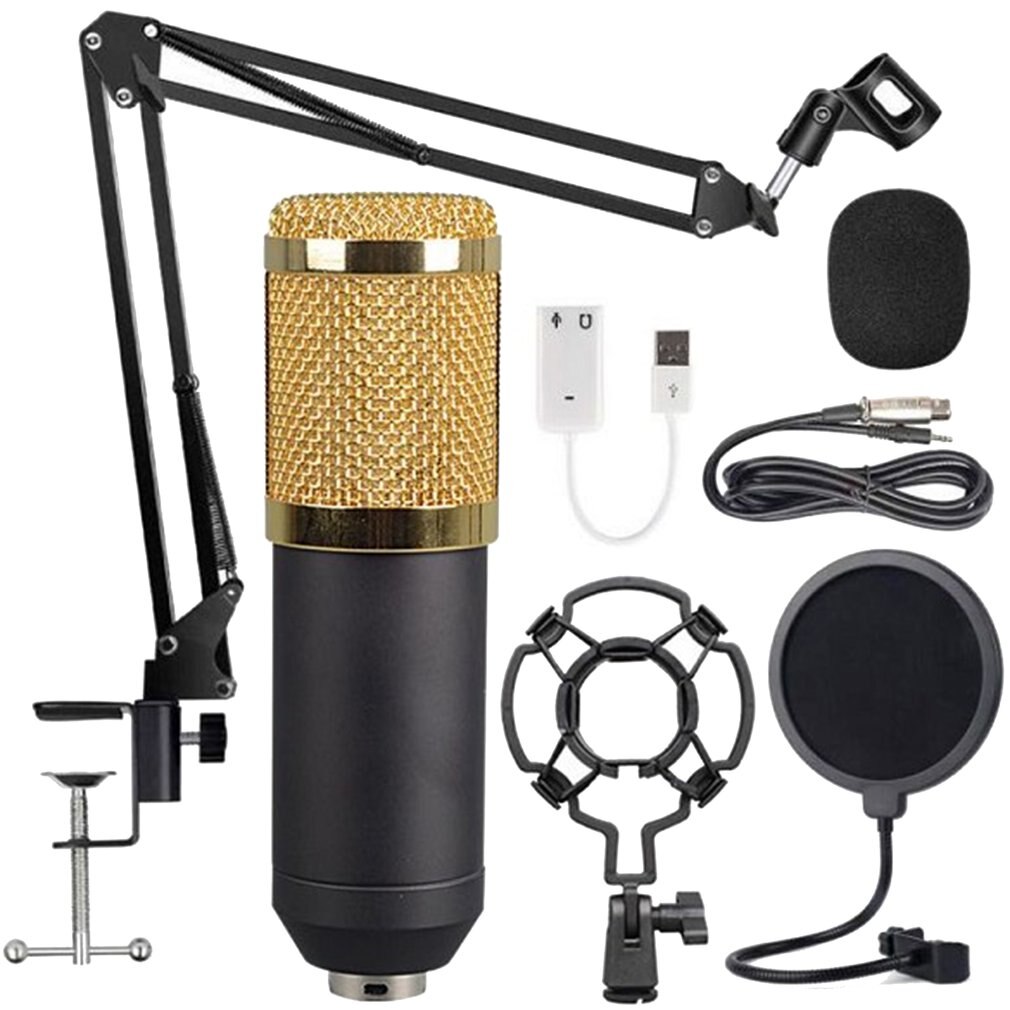 Black Gold Mesh Large Diaphragm Condenser Microphone For Recording Room KTV Condenser Microphone Kit: Default Title