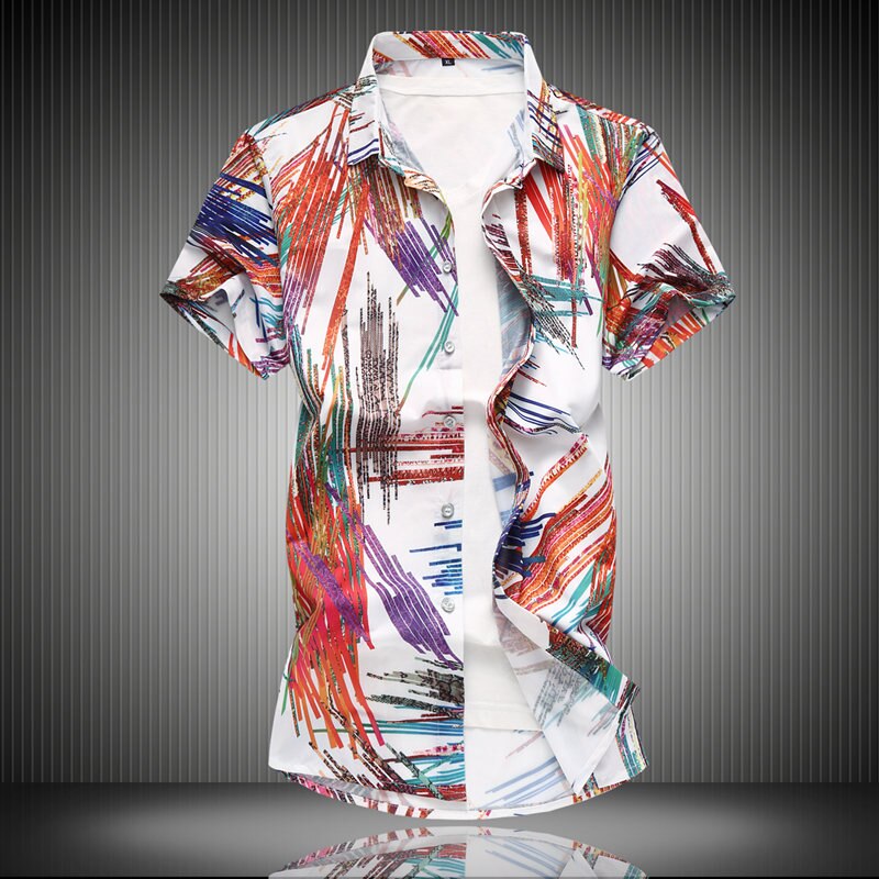 JZ CHIEF Streetwear Graffiti Shirts Men Short Sleeve Summer Casual Button Down Shirt Male Print Business Dress Shirt Plus Size: White shirt / 7XL