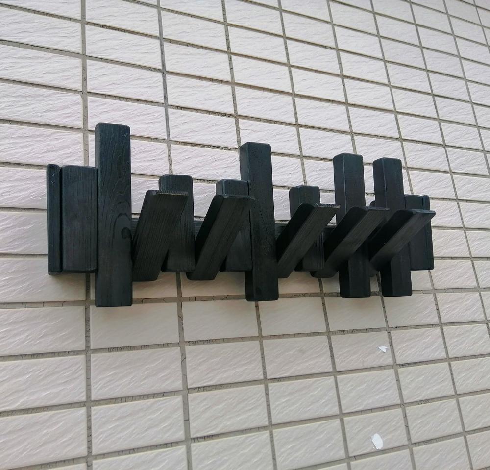 Wooden Wall Hook Coat Rack Wall Hanging Rack Solid Wood Storage Rack Rustic Wood Hanger Housewarming: black color / 18x30cm (3 hooks)