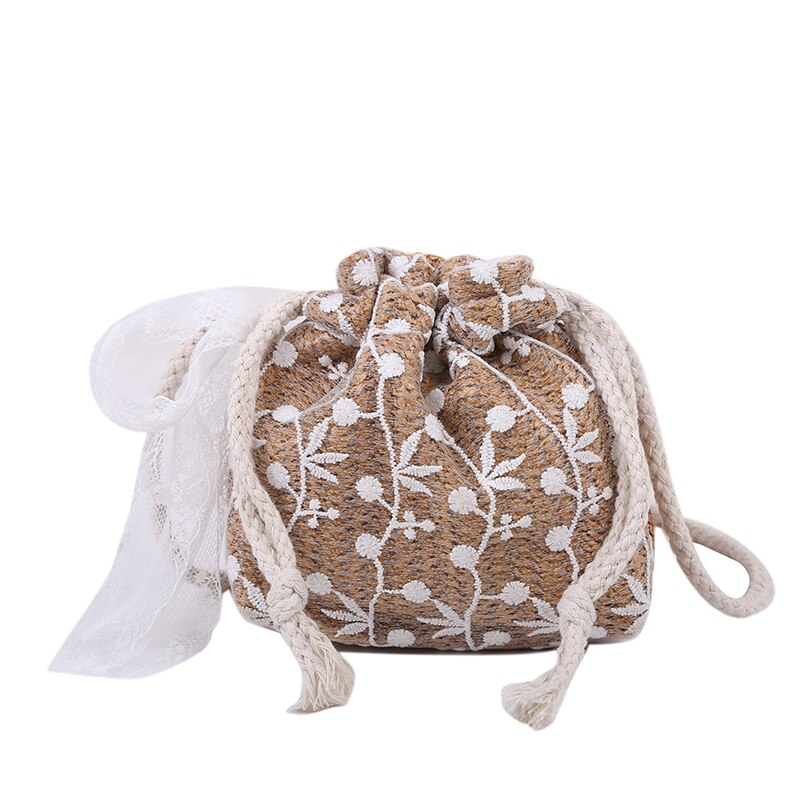 Summer Straw Bags WOMEN'S Bag Style Bucket Woven Bag Versatile INS Shoulder Small Beach Bag celebrities: X7189 Brown