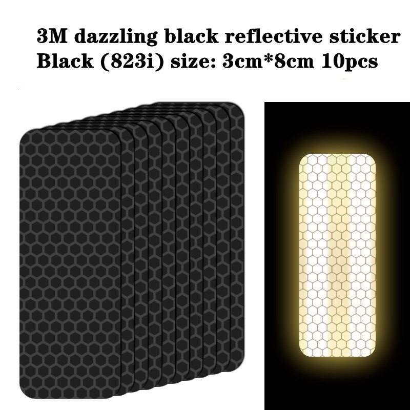Cinta reflectante negra de 3M, pegatina adhesiva de grado de diamante, de seguridad, cinta de advertencia para bicicleta, automóviles, motocicleta, estilo de coche: 3cmX8cm