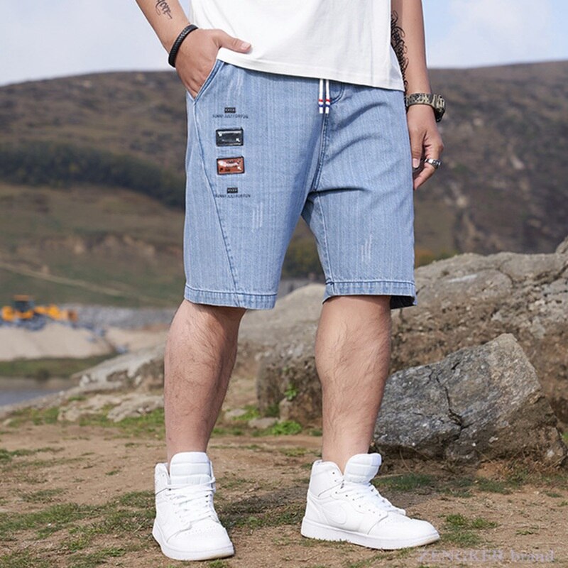 Tide fat man plus fat XL para hombre, pantalones cortos vaqueros de cinco puntos de verano, 130 kg, 6xl era delgada, fat guy youth