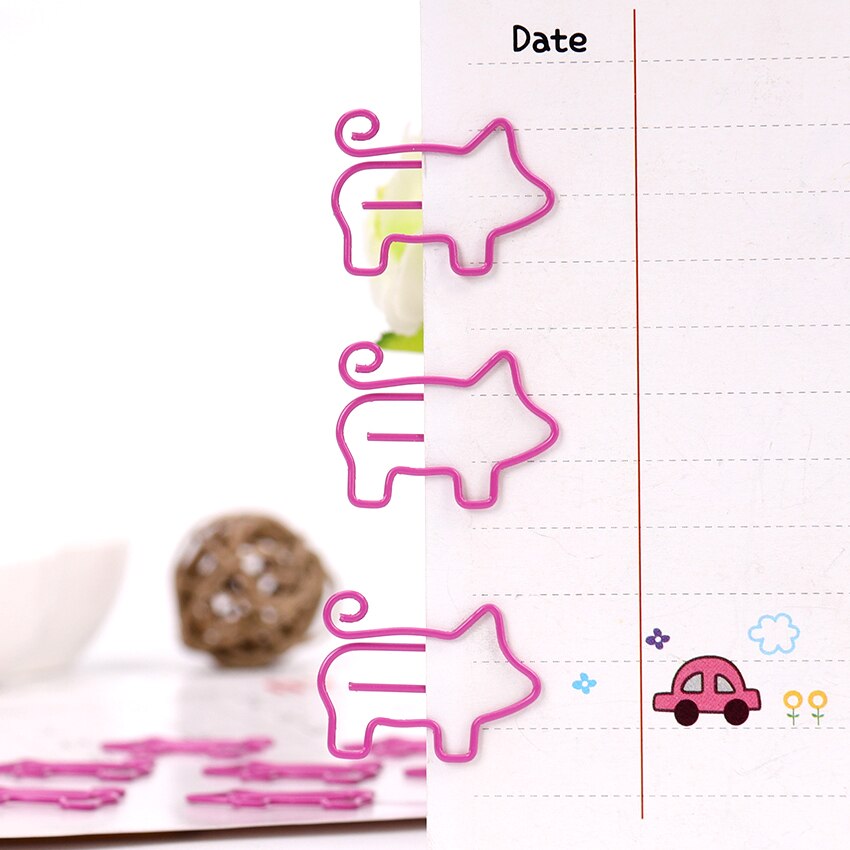 10 stk sødt dyr pink gris bogmærke papirclips skole kontor forsyning metal materiale escolar papelaria papirvarer