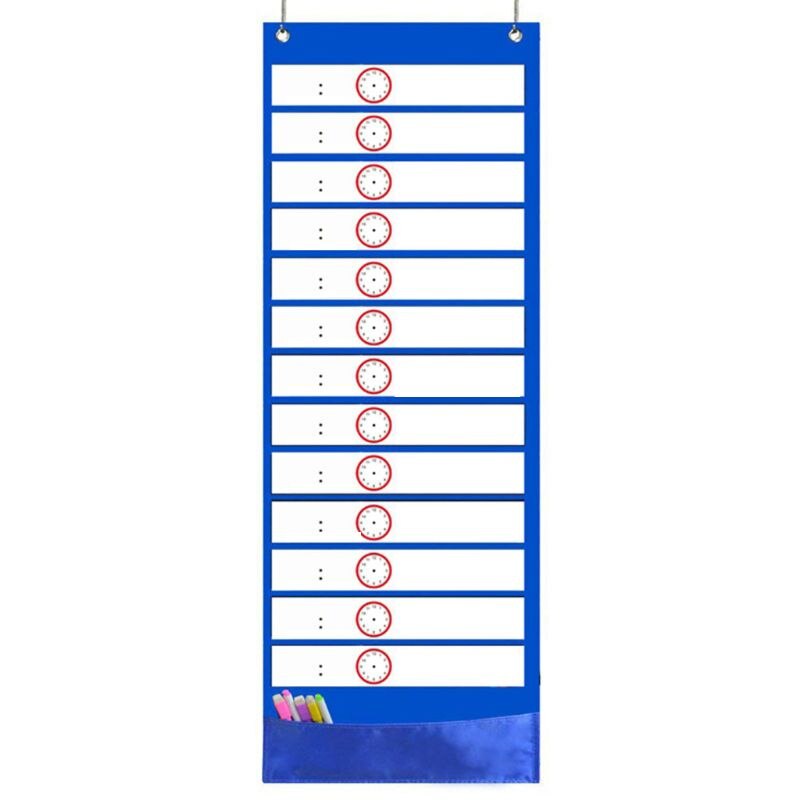 Classroom Pocket Chart 13+1 Pocket Daily Schedule Pocket Chart 26 Double-Sided Reusable Dry-Eraser Cards Educational Charts D5QC