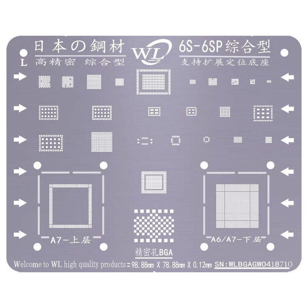 Wl Bga Reballing Stencil Voor Iphone 11 11pro Max Xr Xsmax 8 7 6S 6Plus X chip Cpu Nand Stencil: for 6s 6sp