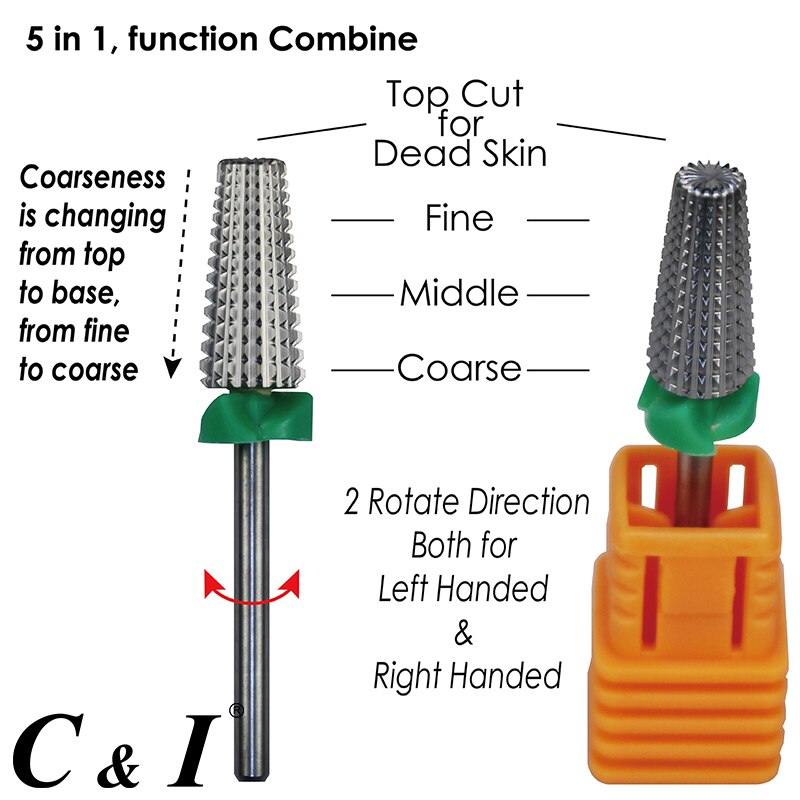 C & I taladro , multifunción, brocas para uñas de forma cónica 5 en 1, para máquina de manicura