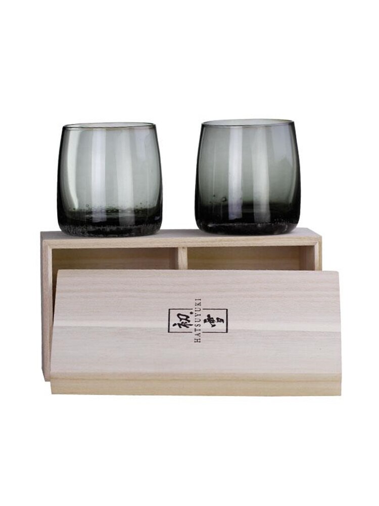 Japansk stil grå basalt whiskyglas krystal brandy snifters xo vinglas kop whisky tumbler skyld skål med trækasse
