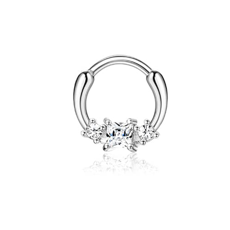 Drperfect Septum Clicker Ring Rvs Opaal Kraakbeen Helix Tragus Hoepel Daith Oorbellen Neusringen Hoepel Piercing Sieraden: GRIJS / Titanium Plated