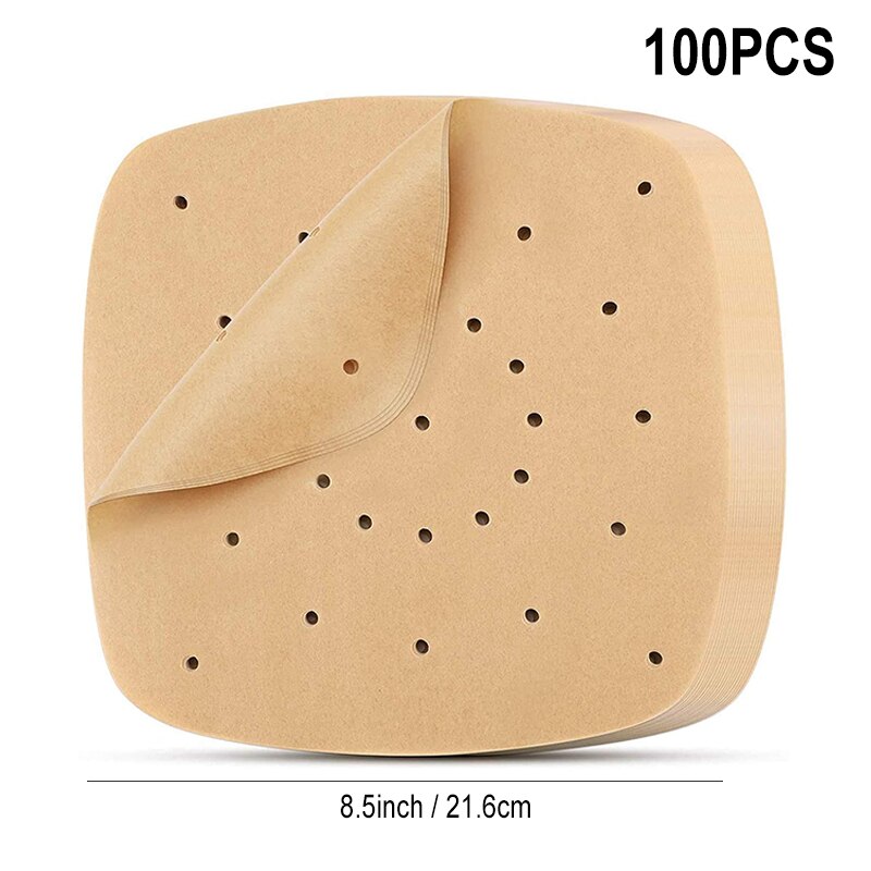100 stk airfryer liners 6.5/7/7.5/8.5/9 tommer firkantet rund airfryer papir engangs bagepapir køkken non-stick dampmåtte: S 100 stk. -8.5 tommer