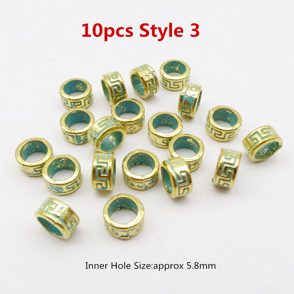 10 Uds., oro metal pequeño vikingo runa trenza de pelo dread rastas cuentas de barba, tubo anillos para Accesorios para peinados: 10pcs Style 3