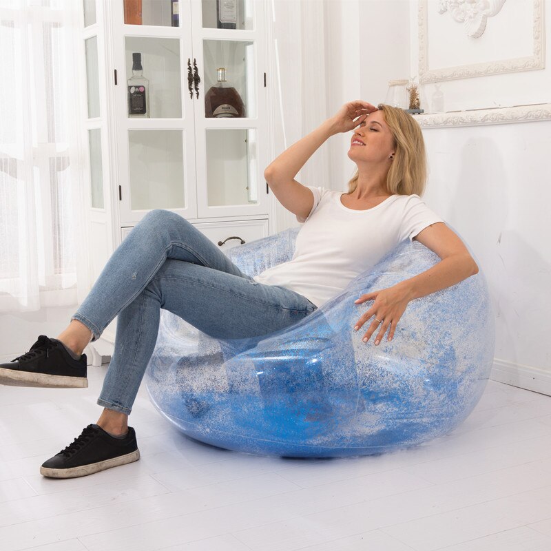 Doven sofa vand sofa oppustelig hvilestol udendørs enkelt sofa udendørs foldbar hvilestol gennemsigtig afføring fritids skammel camping: Blå