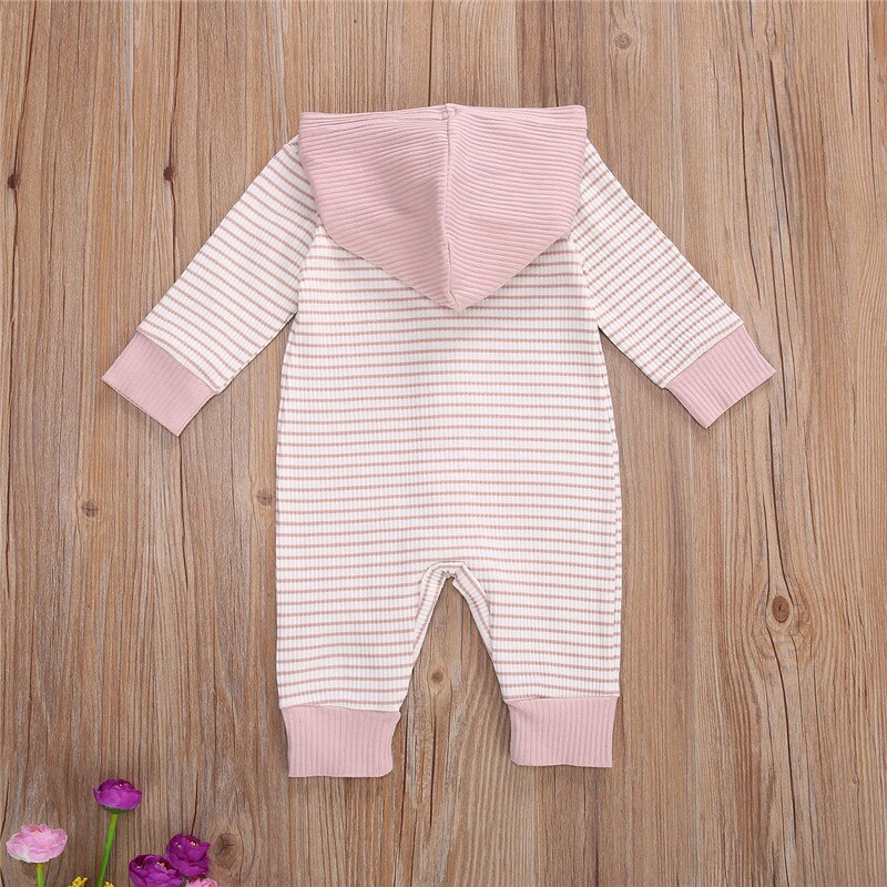 Vår höst babybyxor söta spädbarn flickor pojkar randiga långärmade huvtröjor jumpsuits barn babykläder kläder