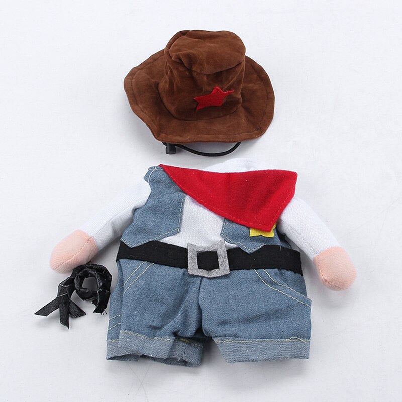 Nueva ropa para mascotas, disfraz divertido de vaquero para perros y gatos con sombrero, abrigo vaquero para cachorros, vestido de TE889