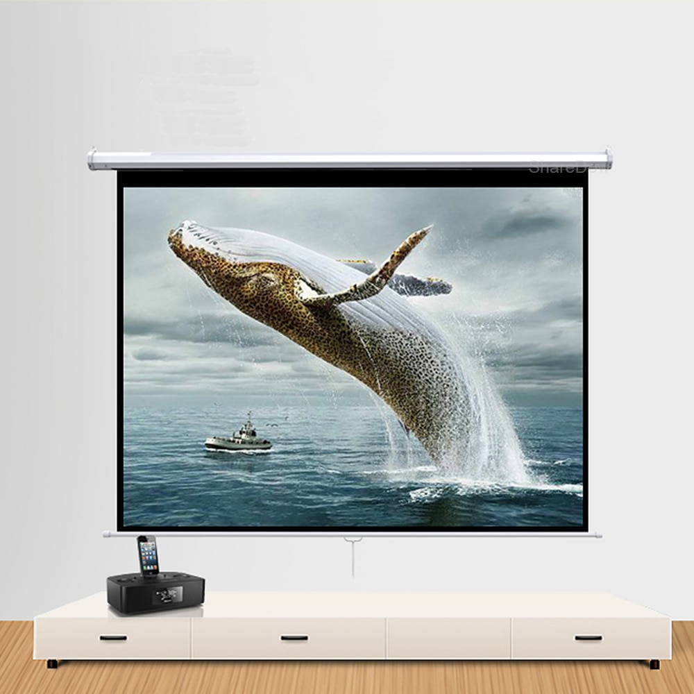 60-100 Inch HD 4:3 Manual Pull Down Projector Screen Self Locking Matte White Fabric Fiber Glass Movie Screen for Home Theater