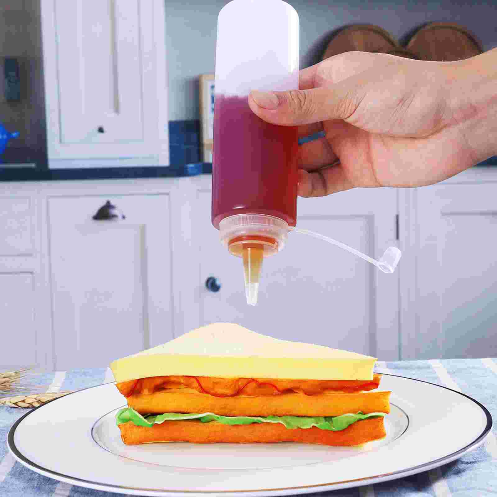 Botellas de plástico para condimentos, botellas de plástico de 230ml y 8oz con tapas, dispensadores para Ketchup, salsas calientes, aceite de oliva y barbacoa