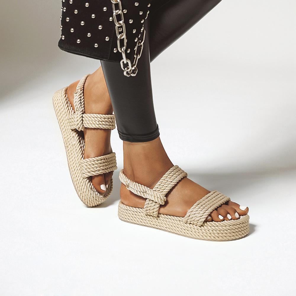 Zomer Vrouwen Platte Sandalen Touw Vrouwelijke Strand Schoenen Wig Schoenen Hoge Hak Comfortabele Platform Sandalen Sandalia Feminina