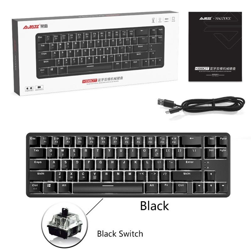 Wired Bluetooth 68 Keys with Anti-ghosting Mechanical Keyboard for Ajazz K680t Different Backlight Modes: Black Black Switch