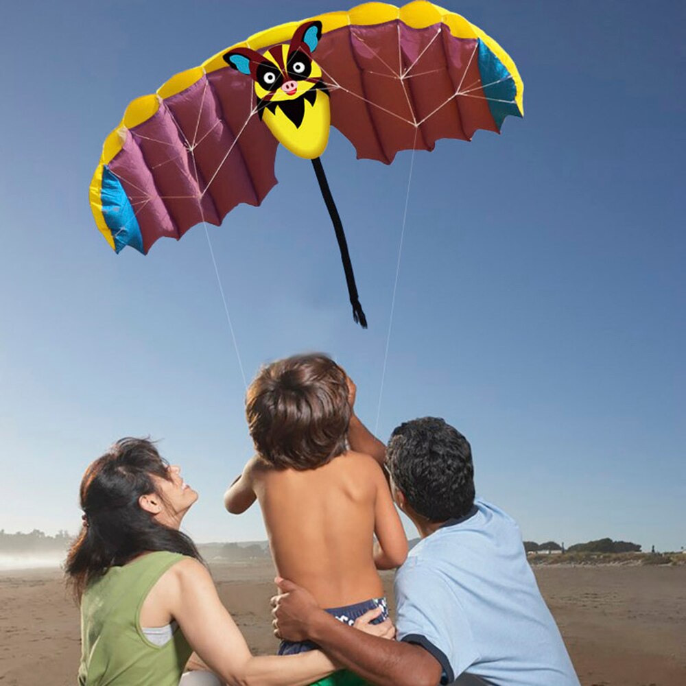 140*50Cm Frameloze Zachte Dual Line Stunt Parafoil Kite Parachute Sport Strand Vliegende Cartoon Bat Kite