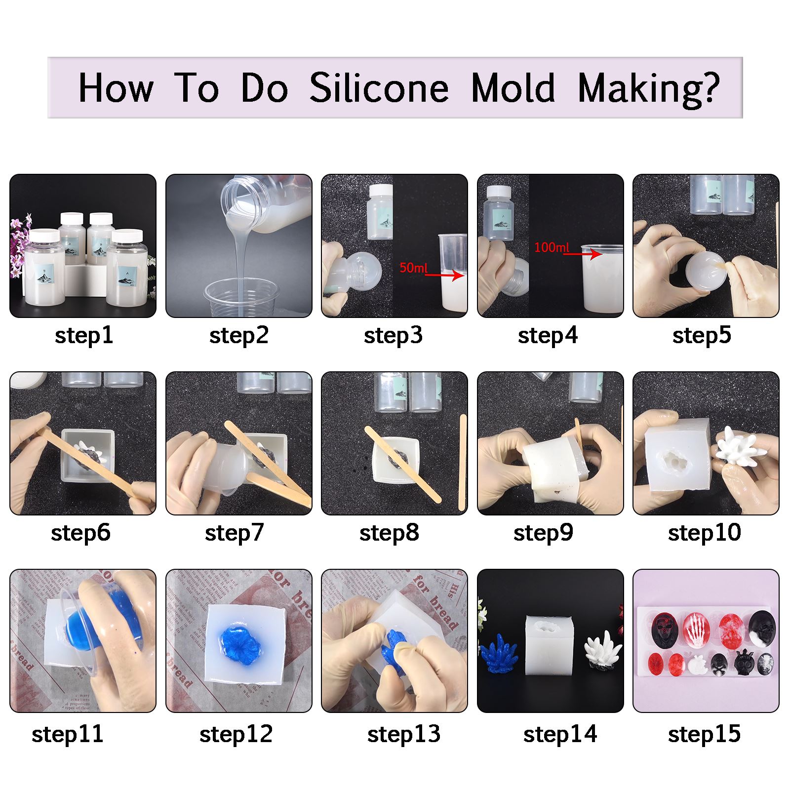 200/500g DIY Silicone Mold Making AB 1:1 Liquid Rubber Easy To Use Make Your Own Mold Fast Curing Mold Making Silicone Kit
