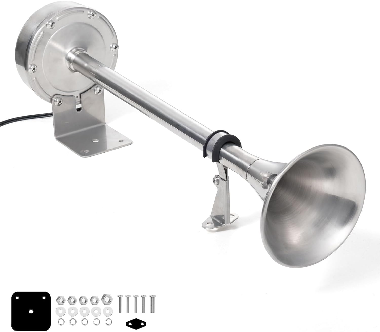 ALLREY-bocina eléctrica de acero inoxidable para barco, Trompeta única para velero, yate, camión, herramienta de advertencia, 12V/24V: Gris oscuro / 12 V