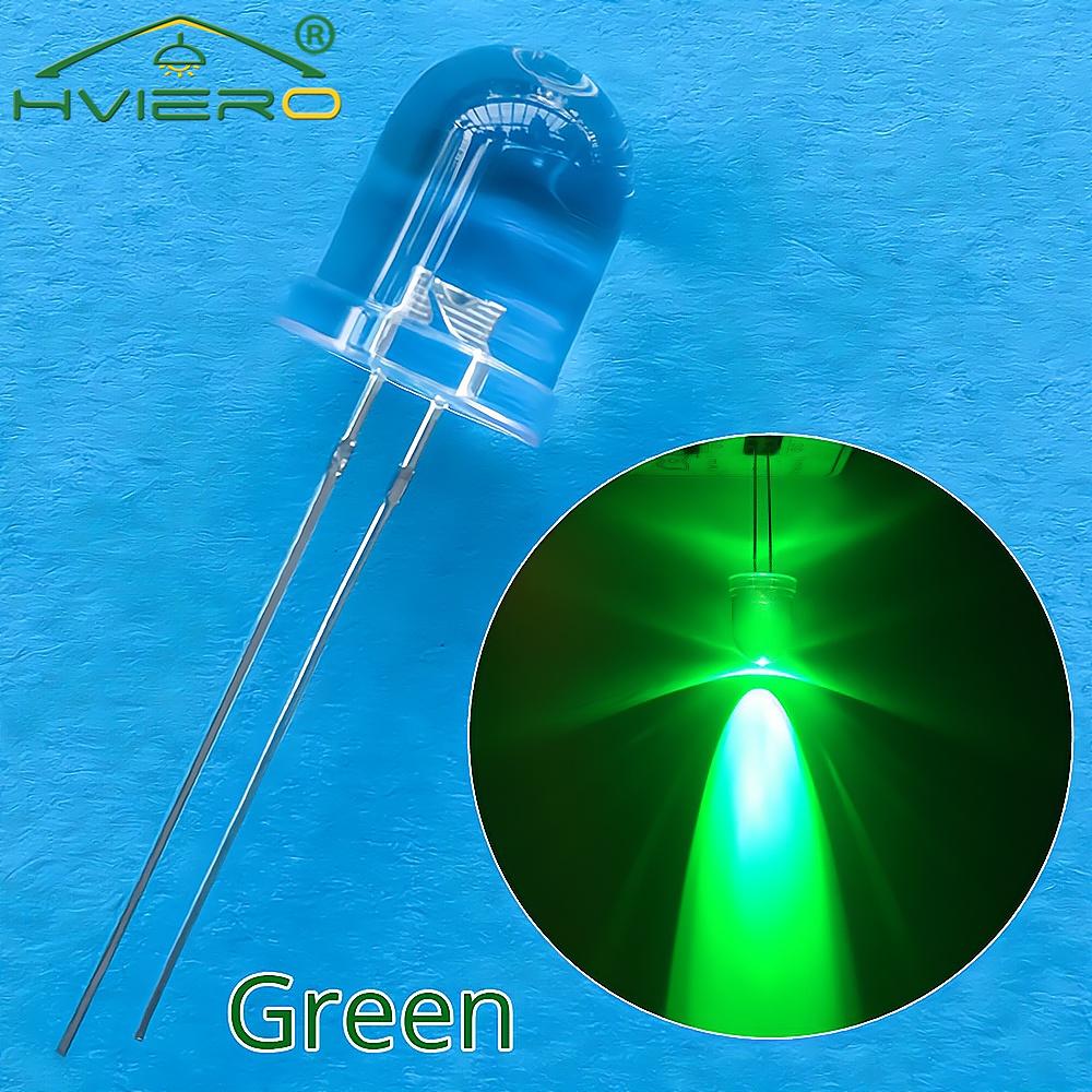 50Pcs 10mm Round Top Super Bright Lamp Beads Clear Emitting Diode LED White Red Green Blue Yellow UV Pink Orange Dome Light Bulb: green